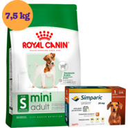 Kit Ração Royal Canin Mini Adult 7,5kg e Antipulgas Simparic 20mg para Cães 5,1 a 10kg - KIT