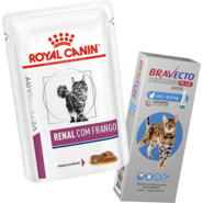 Kit Ração Royal Canin Renal Frango para Gatos - 85g e Antipulgas Bravecto Transdermal Plus - 1 Pipeta - KIT