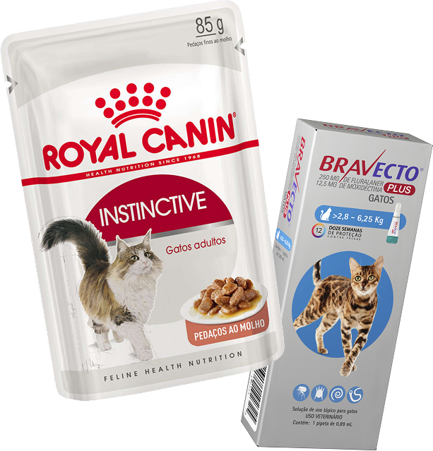 Kit Ração Royal Canin Instinctive para Gatos 12+ 85g e Antipulgas Bravecto 2,8 a 6,25kg 1 Pipeta - KIT