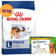 Kit Ração Royal Canin Maxi Adult Cães Grandes 12kg e Antipulgas Simparic 80mg 20,1 a 40kg - KIT