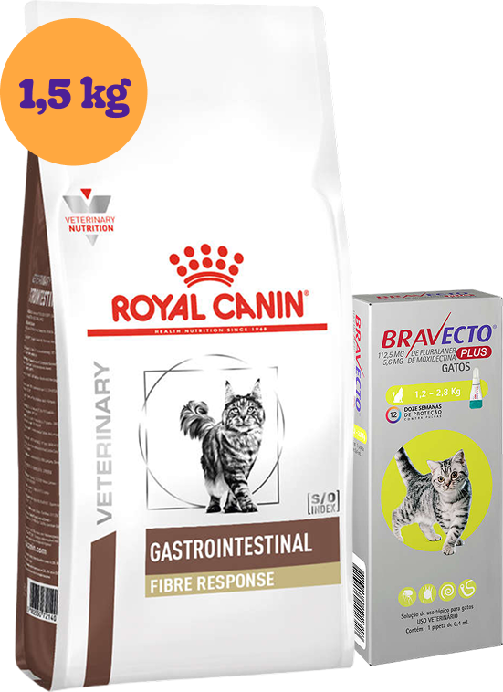 .Kit Ração Royal Canin Gastro Intestinal para Gatos 1,5Kg e Antipulgas Bravecto para Gatos 1 Pipeta KIT - KIT