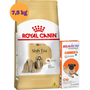 Kit Ração Royal Canin Shih Tzu 7,5Kg e Antipulgas Bravecto 250 mg para Cães 4,5 a 10Kg - KIT