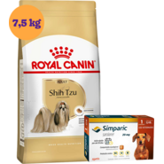 Kit Ração Royal Canin Shih Tzu 7,5Kg e Antipulgas Simparic 20 mg para Cães 5,1 a 10Kg - KIT