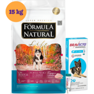 .KIT Ração Fórmula Natural Life Super Premium para Cães Adultos 15Kg + Antipulgas Bravecto 1000 mg KIT - KIT