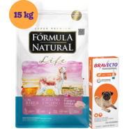 .KIT Ração Seca Natural Life para Cães Adultos Frango e Linhaça 15Kg + Antipulgas Bravecto 250 mg KIT - KIT