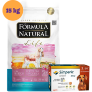 .KIT Ração Seca Natural Life para Cães Adultos Frango e Linhaça 15Kg + Antipulgas Simparic 20 mg 1 Comprimido KIT - KIT