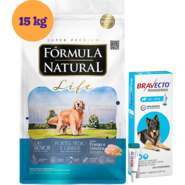 .KIT Ração Fórmula Natural Life Super Premium para Cães Sênior 15Kg + Antipulgas Bravecto 1000 mg KIT - KIT