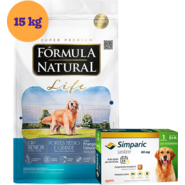 .KIT Ração Fórmula Natural Life Super Premium Cães Sênior 15Kg + Antipulgas Simparic 80 mg 1 Comprimido KIT - KIT