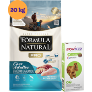 .KIT Ração Seca Natural Pró Frango e Batata Doce para Cães 20Kg + Antipulgas Bravecto 500 mg KIT - KIT