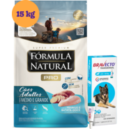 .KIT Ração Natural Super Premium Frango e Batata Doce para Cães Adultos 15Kg + Antipulgas Bravecto 1000 mg KIT - KIT