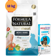 .KIT Ração Seca Natural Fresh Meat Cães Sênior Raças Médias e Grandes 12Kg + Antipulgas Bravecto 1000 mg KIT - KIT