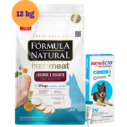.KIT Ração Seca Natural Fresh Meat Cães Adultos Raças Grandes e Gigantes 12Kg + Antipulgas Bravecto 1000 mg - KIT