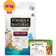 .KIT Ração Seca Natural Fresh Meat Cães Adultos 12Kg + Antipulgas Simparic 80 mg 1 Comprimido KIT - KIT
