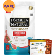 .KIT Ração Seca Fórmula Natural Fresh Meat Sensitive Cães 2,5Kg + Antipulgas Simparic 20 mg 1 Comprimido KIT - KIT