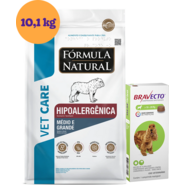 .KIT Ração Seca Hipoalergênica Vet Care para Cães Médios e Grandes 10,1Kg + Antipulgas Bravecto 500 mg KIT - KIT