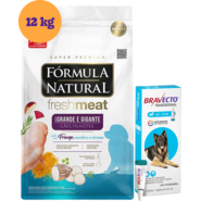 .Kit Ração Seca Natural Fresh Meat Cães Filhotes Raças Grandes 12Kg + Antipulgas Bravecto 1000 mg (20-40Kg) KIT - KIT