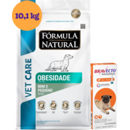 .KIT Ração Seca Natural Vet Care Obesidade para Cães Mini e Pequeno 10,1Kg + Antipulgas Bravecto 250 mg KIT - KIT