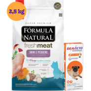 .KIT Ração Seca Natural Fresh Meat Cães Filhotes Raças Mini e Pequena 2,5Kg + Antipulgas Bravecto 250 mg KIT - KIT