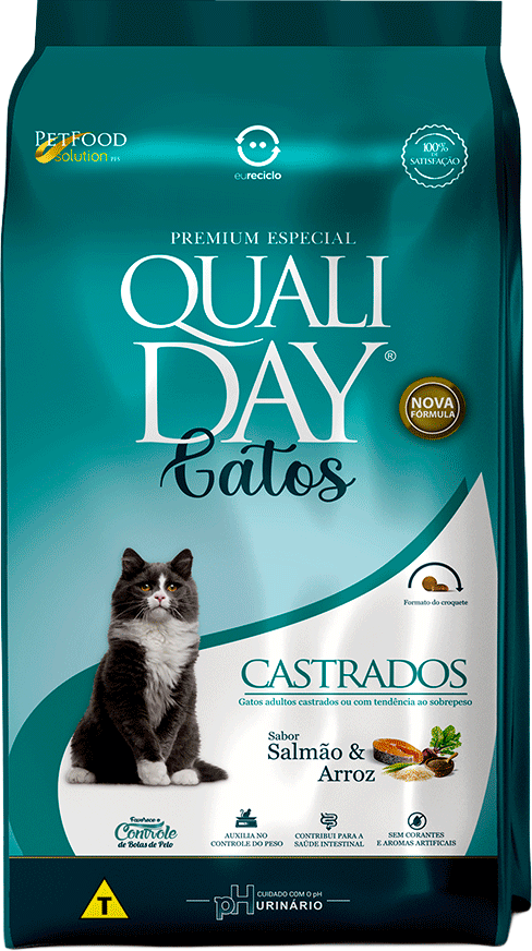 Ração Seca Qualiday Sabor Salmão para Gatos Castrados - 2,5Kg