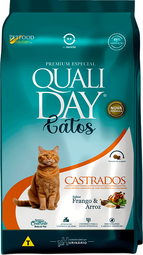 Ração Seca Qualiday Sabor Frango para Gatos Castrados - 2,5Kg