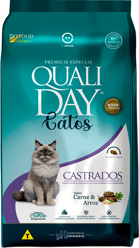 Ração Seca Qualiday Sabor Carne para Gatos Castrados - 2,5Kg