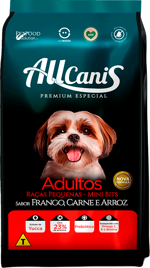 Ração Seca AllCanis Mini Bits Sabor Frango Carne e Arroz para Cães de Pequeno Porte - 10,1Kg