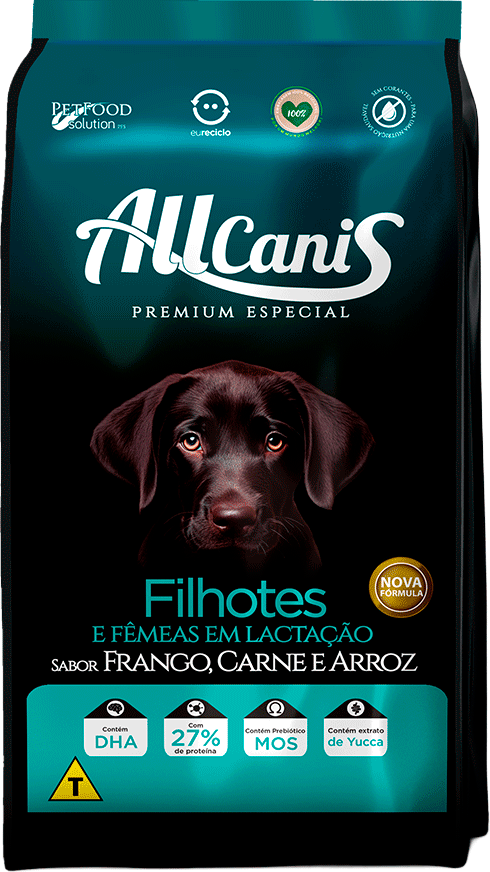 Ração Seca AllCanis Sabor Frango Carne e Arroz para Cães Filhotes - 10,1Kg
