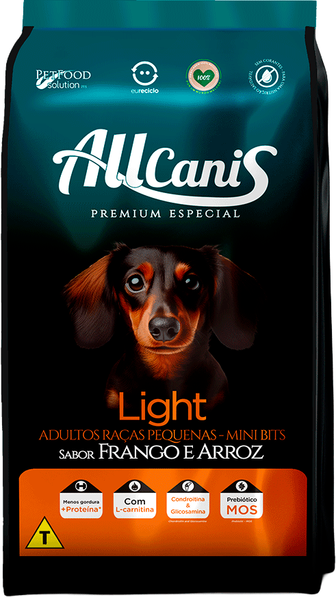 Ração Seca AllCanis Mini Bits Ligth Sabor Frango e Arroz para Cães de Pequeno Porte - 20Kg