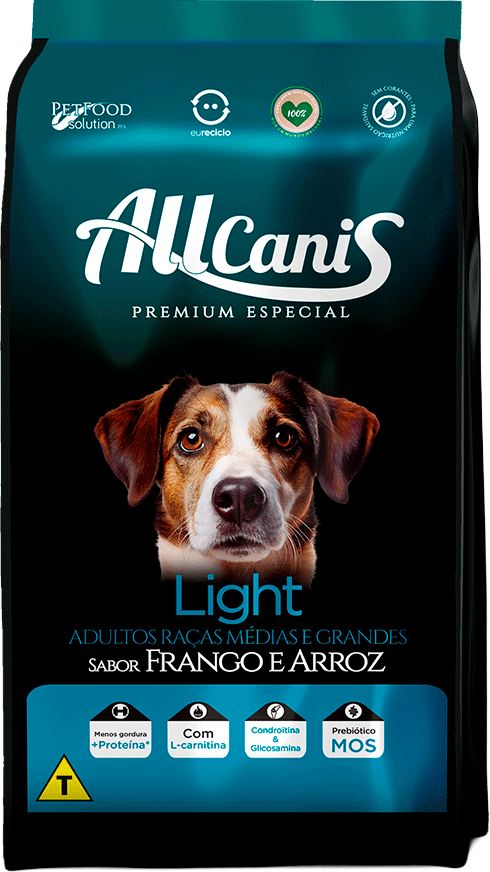 Ração Seca AllCanis Ligth Sabor Frango e Arroz para Cães de Porte Médio e Grande - 20Kg