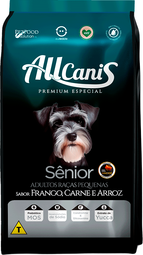 Ração Seca AllCanis Senior Sabor Frango Carne e Arroz para Cães de Pequeno Porte - 2,5Kg