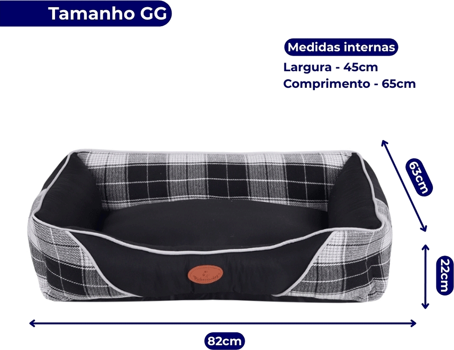 Cama Pickorruchos Escocesa Black para Cães e Gatos - Tam. GG