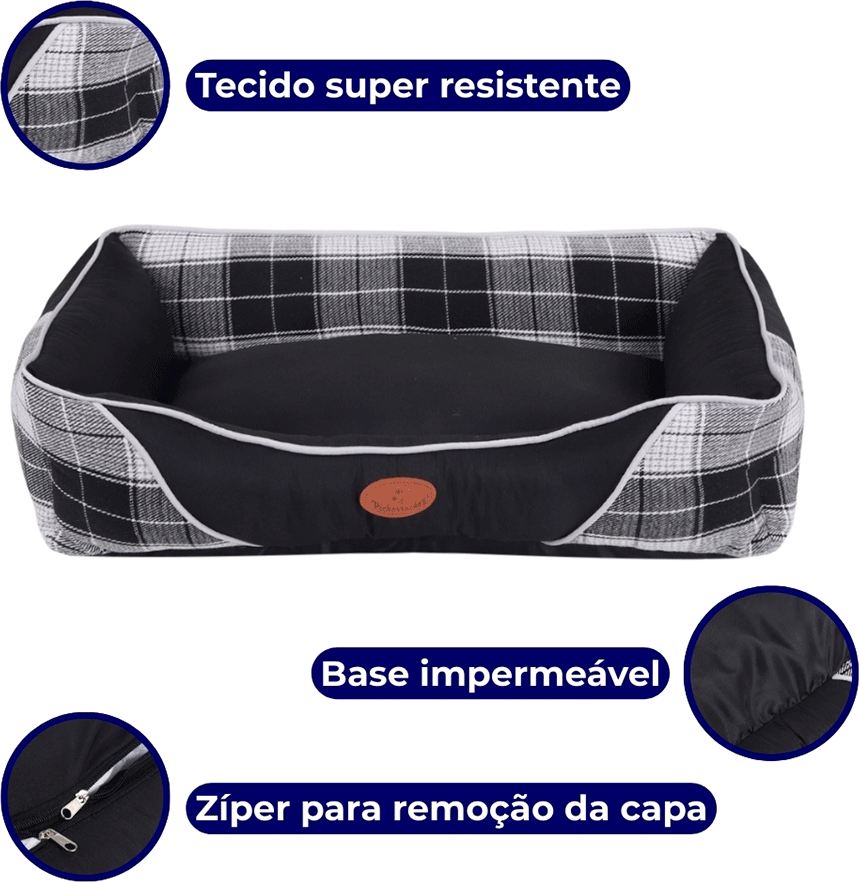 Cama Pickorruchos Escocesa Black para Cães e Gatos - Tam. M
