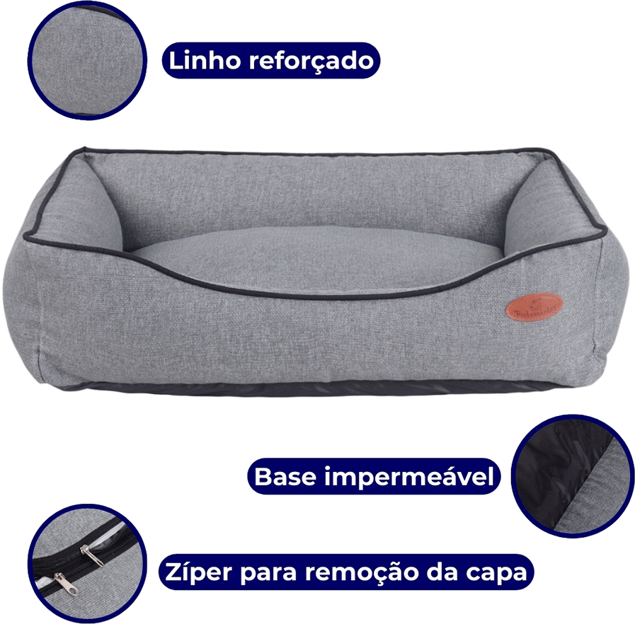 Cama Pickorruchos Linho Rusticc Cinza para Cães e Gatos - Tam. M