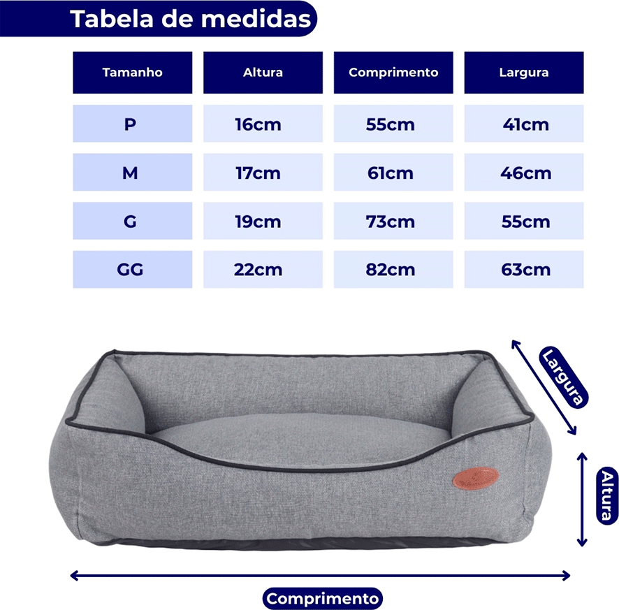 Cama Pickorruchos Linho Rusticc Cinza para Cães e Gatos - Tam. M