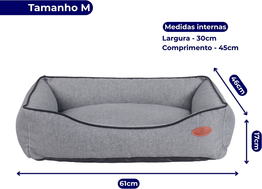 Cama Pickorruchos Linho Rusticc Cinza para Cães e Gatos - Tam. M