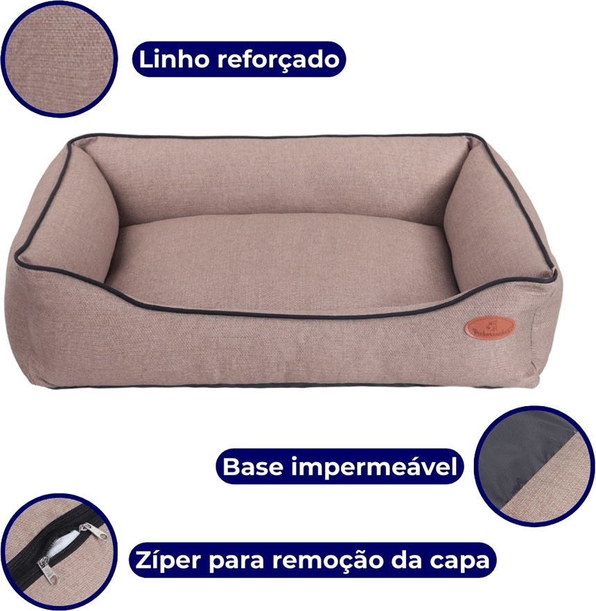 Cama Pickorruchos Linho Rusticc Areia para Cães e Gatos - Tam. M