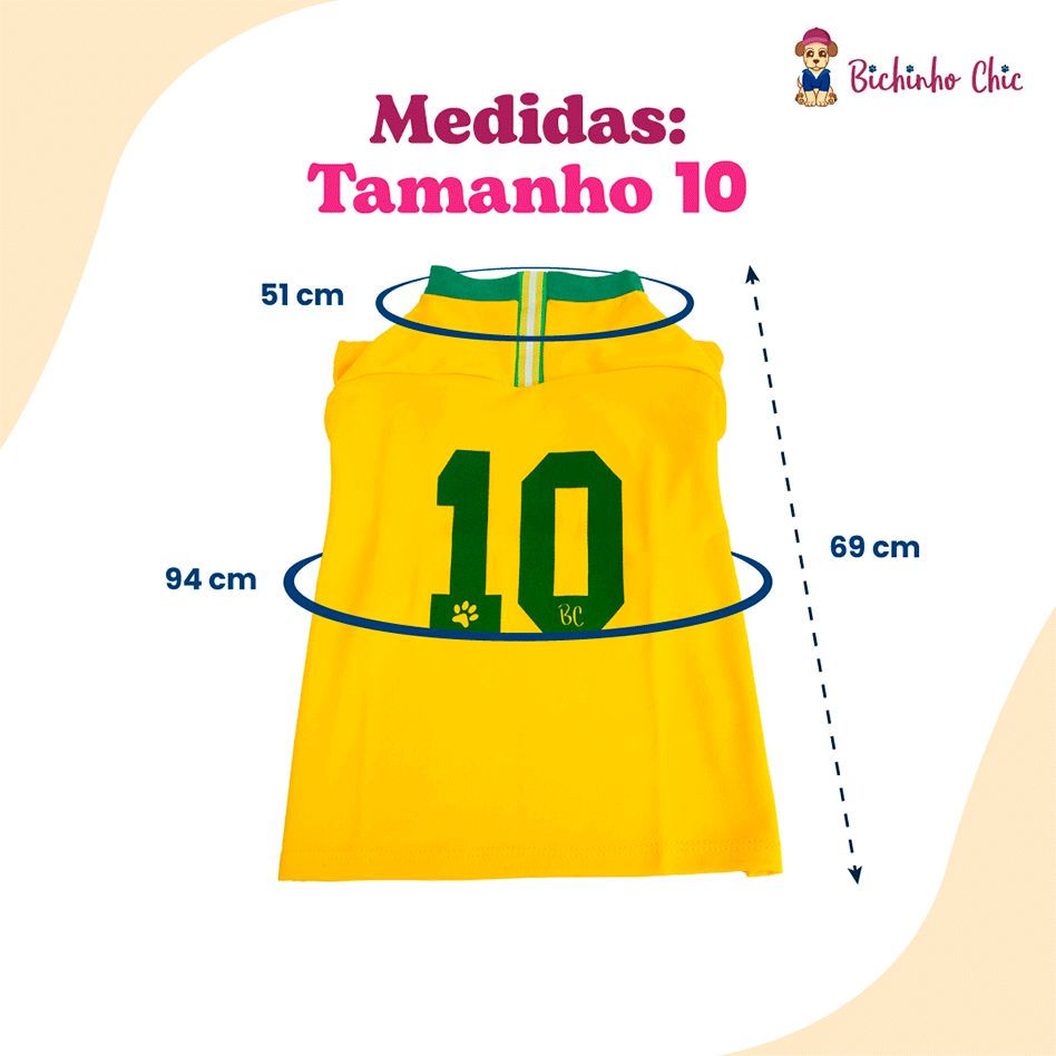 Camiseta Brasil Bichinho Chic para Cães e Gatos - Tam. 10