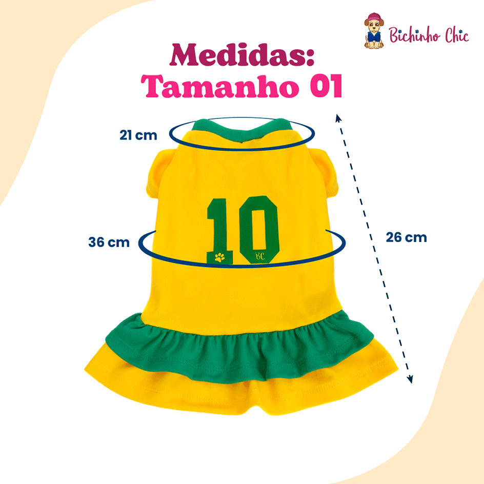 Vestido Brasil Bichinho Chic para Cães e Gatos - Tam. 01
