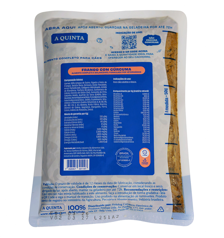 Alimento Natural A Quinta Picadinho de Frango com Cúrcuma para Cães - 300 g