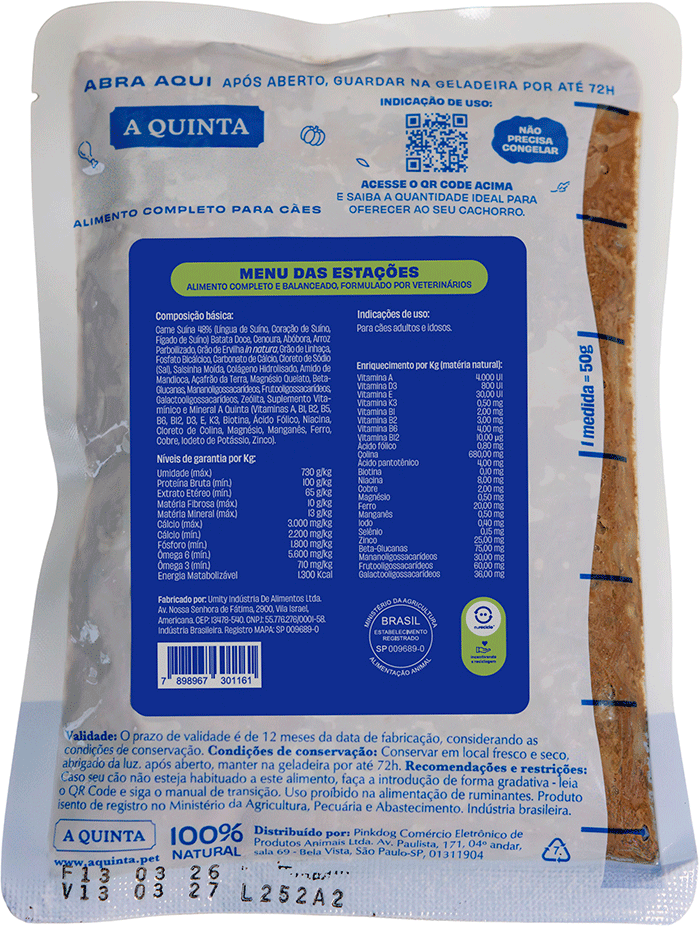 Alimento Natural A Quinta Menu das Estações para Cães - 300 g