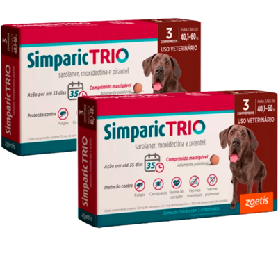 Antipulgas Zoetis Simparic Trio 72 mg para Cães de 40,1 Kg a 60 Kg