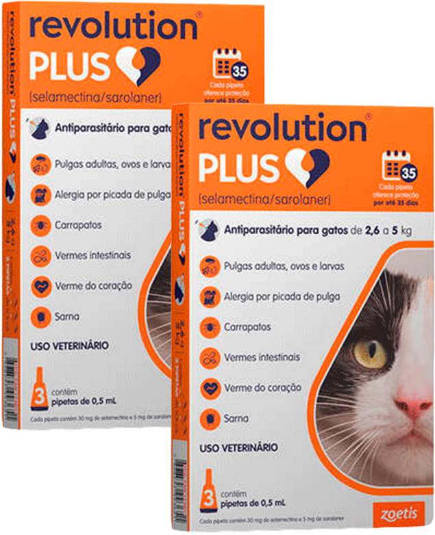 Antiparasitário Zoetis Revolution Plus 0,50 mL para Gatos de 2,6Kg a 5Kg - 2 Caixas (6 Pipetas)