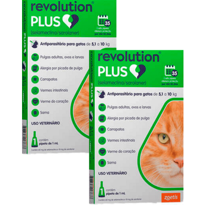 Antiparasitário Zoetis Revolution Plus 1 mL para Gatos de 5,1 Kg a 10 Kg