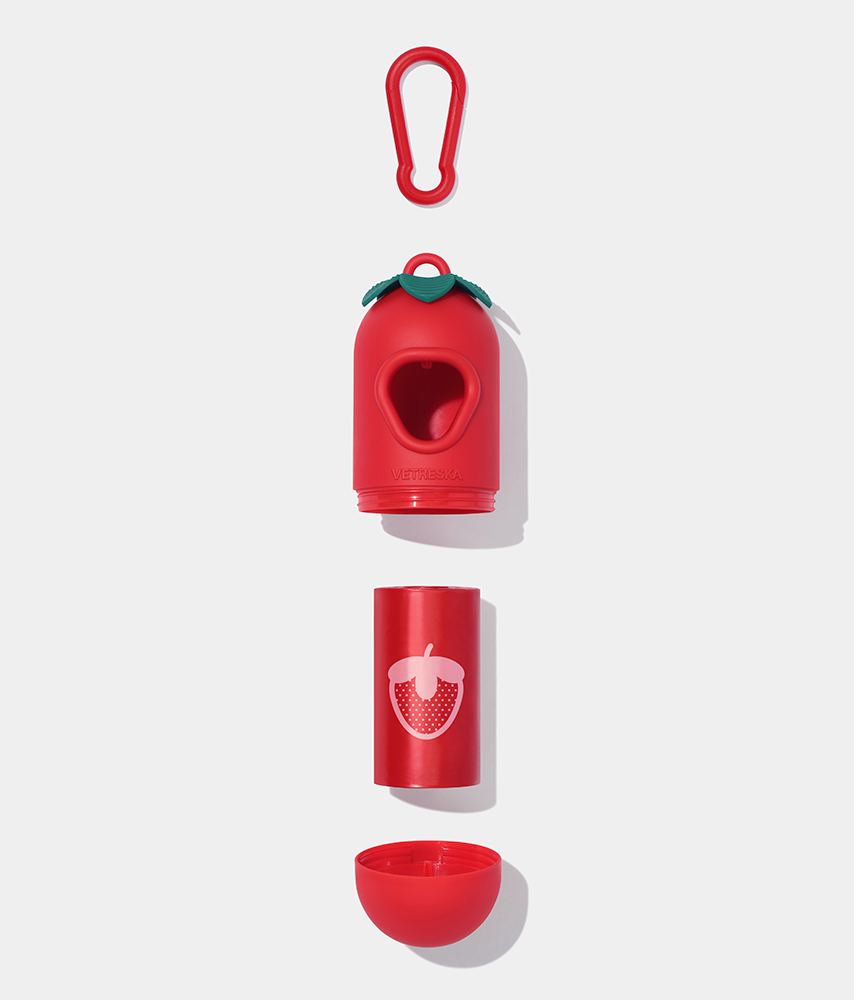 Kit Cata Caca Vetreska Aroma de Morango Dispenser com Saquinhos Higiênicos Biodegradáveis - 1 Rolo