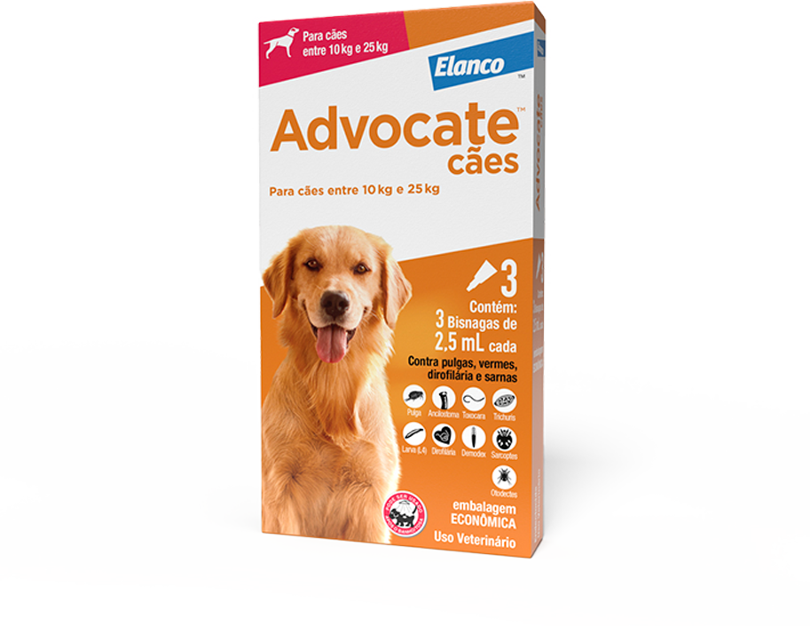 Antipulgas e Vermicida Advocate 250 mg para Cães de 10 a 25Kg - 3 Pipetas
