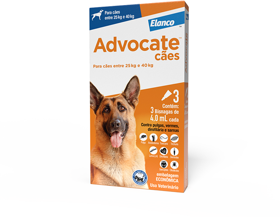 Antipulgas e Vermicida Advocate 400 mg para Cães de 25 a 40Kg - 3 Pipetas