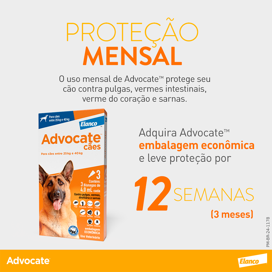 Antipulgas e Vermicida Advocate 400 mg para Cães de 25 a 40Kg - 3 Pipetas