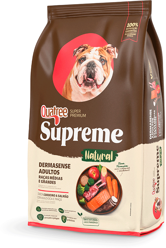 Ração Seca Quatree Supreme Dermasense Cordeiro e Salmão para Cães Adultos Raças Médias e Grandes - 15Kg