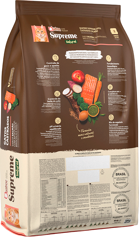Ração Seca Quatree Supreme Salmão e Batata Doce para Gatos Castrados - 10,1Kg