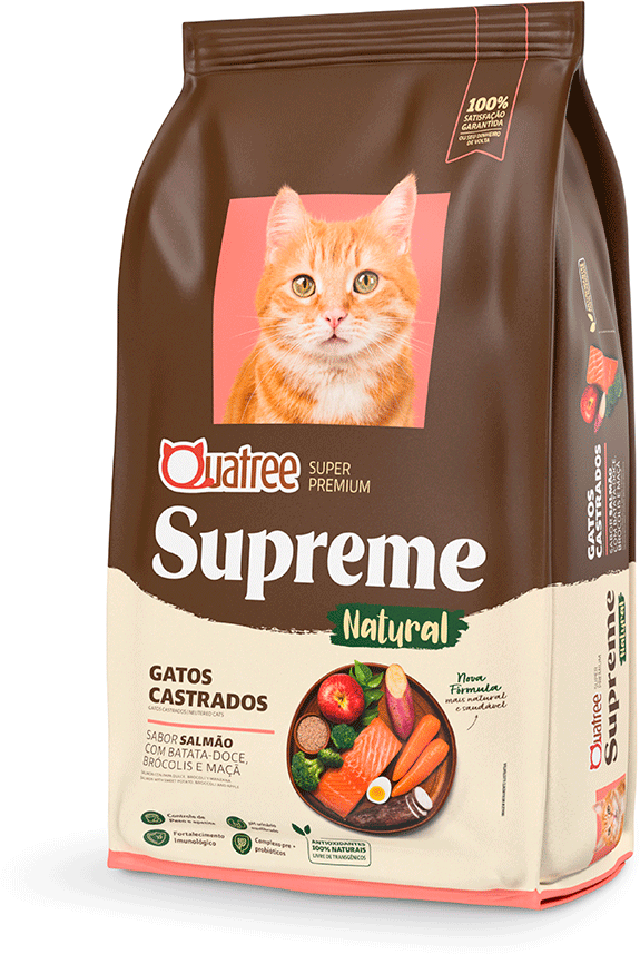 Ração Seca Quatree Supreme Salmão e Batata Doce para Gatos Castrados - 10,1Kg